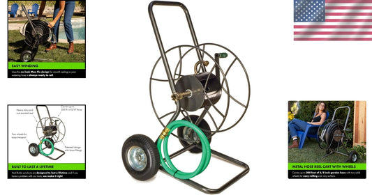 Effortless Mobility Metal Hose Reel Cart with 200' Capacity & Leak Proof Design