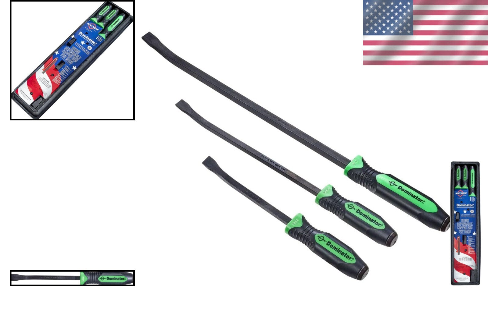 Ergonomic Dominator Curved Pry Bar Set - Green Handles for Maximum Comfort