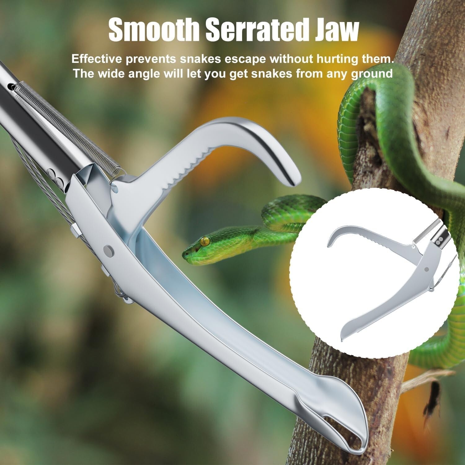 Extra Long 60” Stainless Steel Snake Tongs with Non-Slip Grip - Catch Humanely