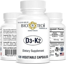 Load image into Gallery viewer, Natural Vitamin D3 &amp; K2 Capsules - 120 Count for Bone and Cardiovascular Support