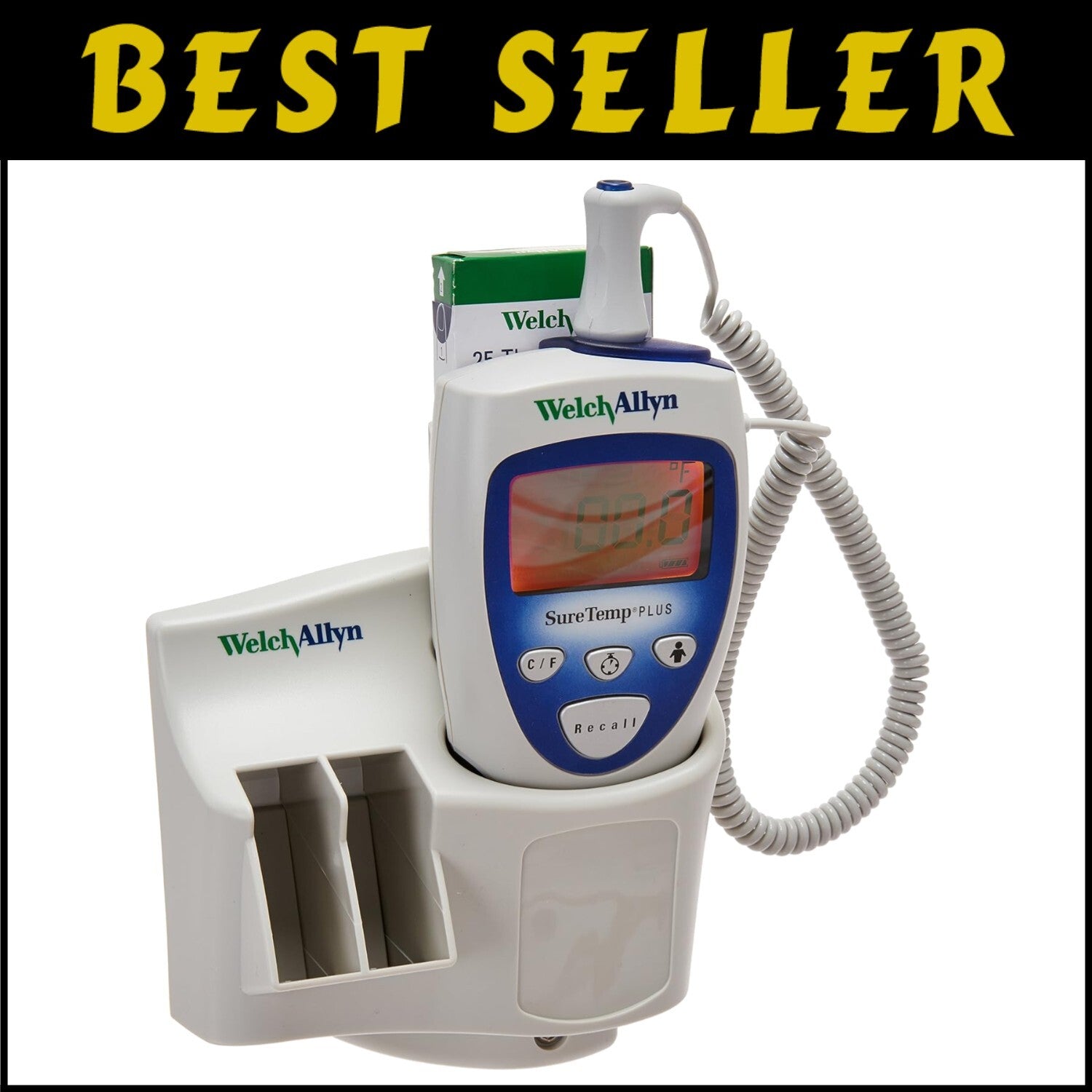 Ergonomic Digital Thermometer with 60 Sec Pulse Timer & Wall Mount - Adult Use