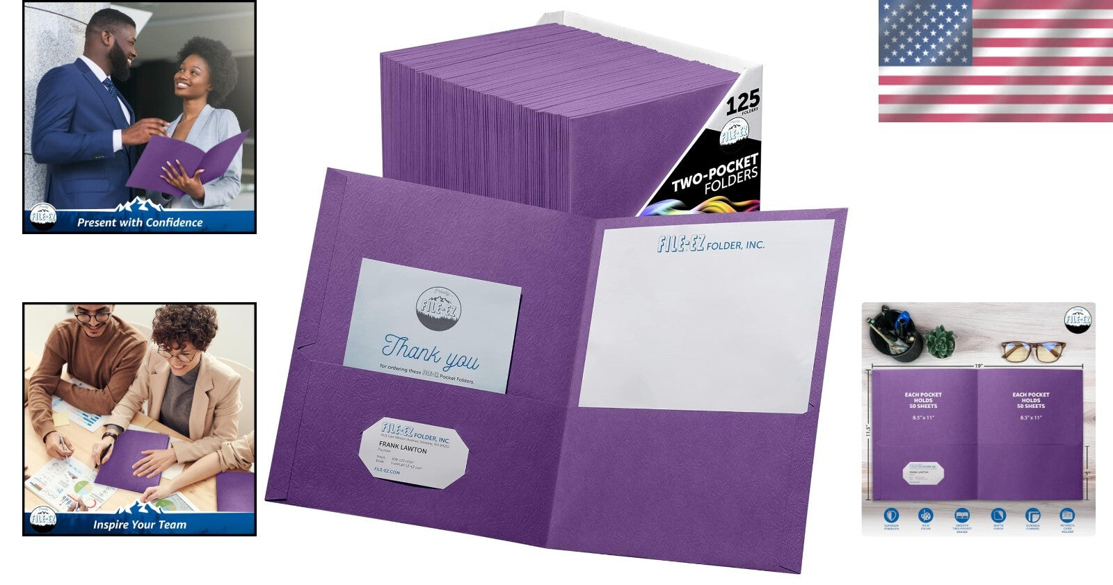 125-Pack Purple Textured Two-Pocket Folders for School and Office Organization