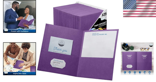 125-Pack Purple Textured Two-Pocket Folders for School and Office Organization