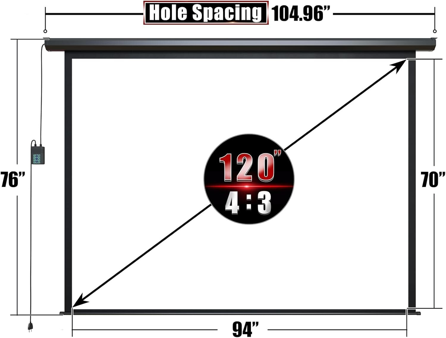 4:3 Electric Projector Screen with Remote - 120 Inch for Home & Outdoor Cinema