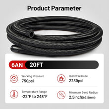 Load image into Gallery viewer, Versatile 6AN Fuel Line Kit - 20FT Nylon Braided Hose, Maximum Pressure 750psi