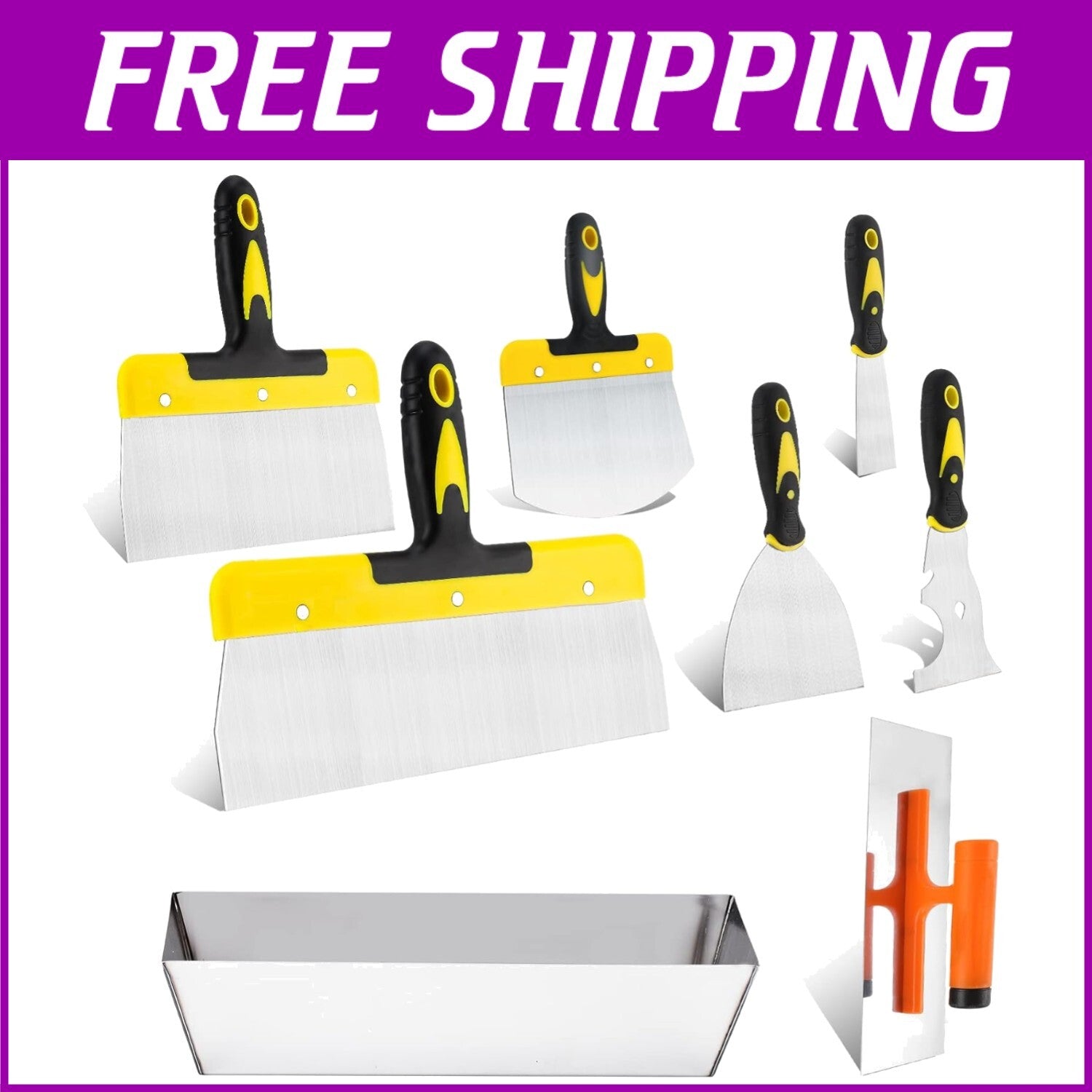 8-Piece Stainless Steel Drywall Knife Set with Ergonomic Handles for Optimal ...