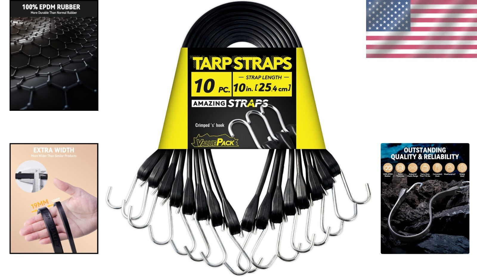 Elastic 10 Inch Rubber Bungee Cords - 30 Pack, Ideal for Outdoor Cargo & Storage
