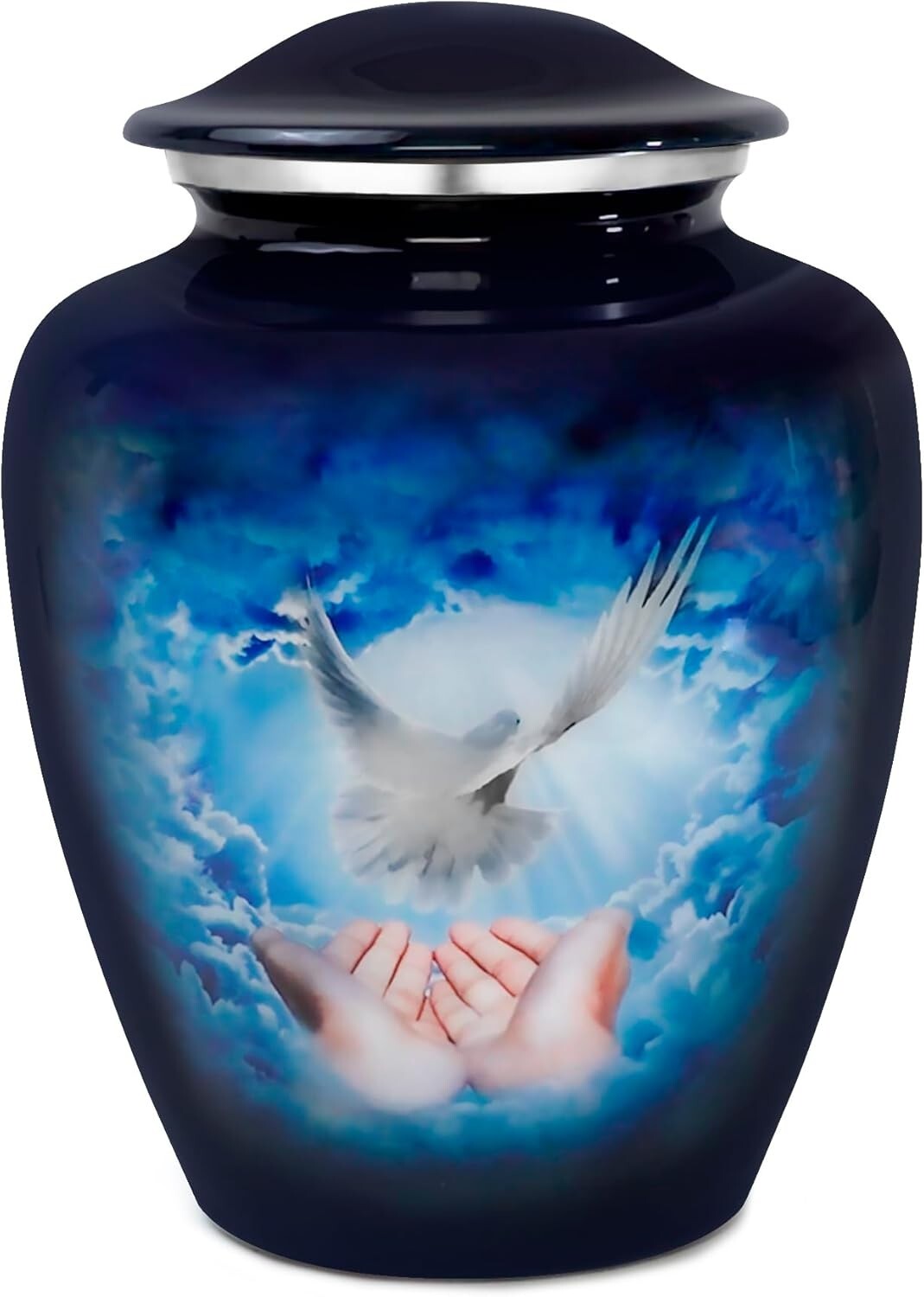 Durable 9.2" Blue Dove Cremation Urn - Secure Threaded Top, Velvet Bag Included