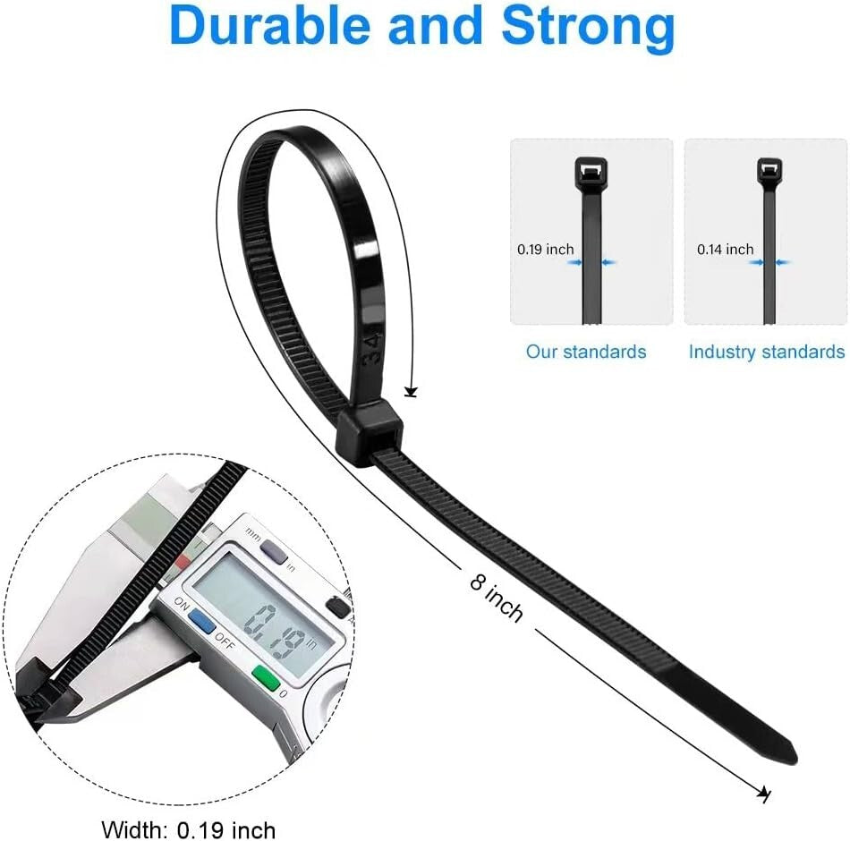 Professional Grade 8 Inch Black Zip Ties - 5000 Pack, 50lb Tensile Strength