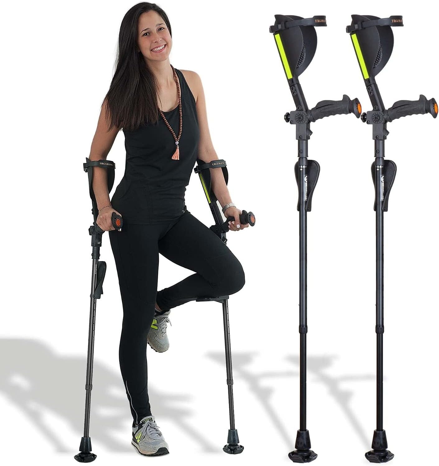 Ergonomic Forearm Crutches with Knee-Rests & LED Lights - Adjustable 5' to 6'6"