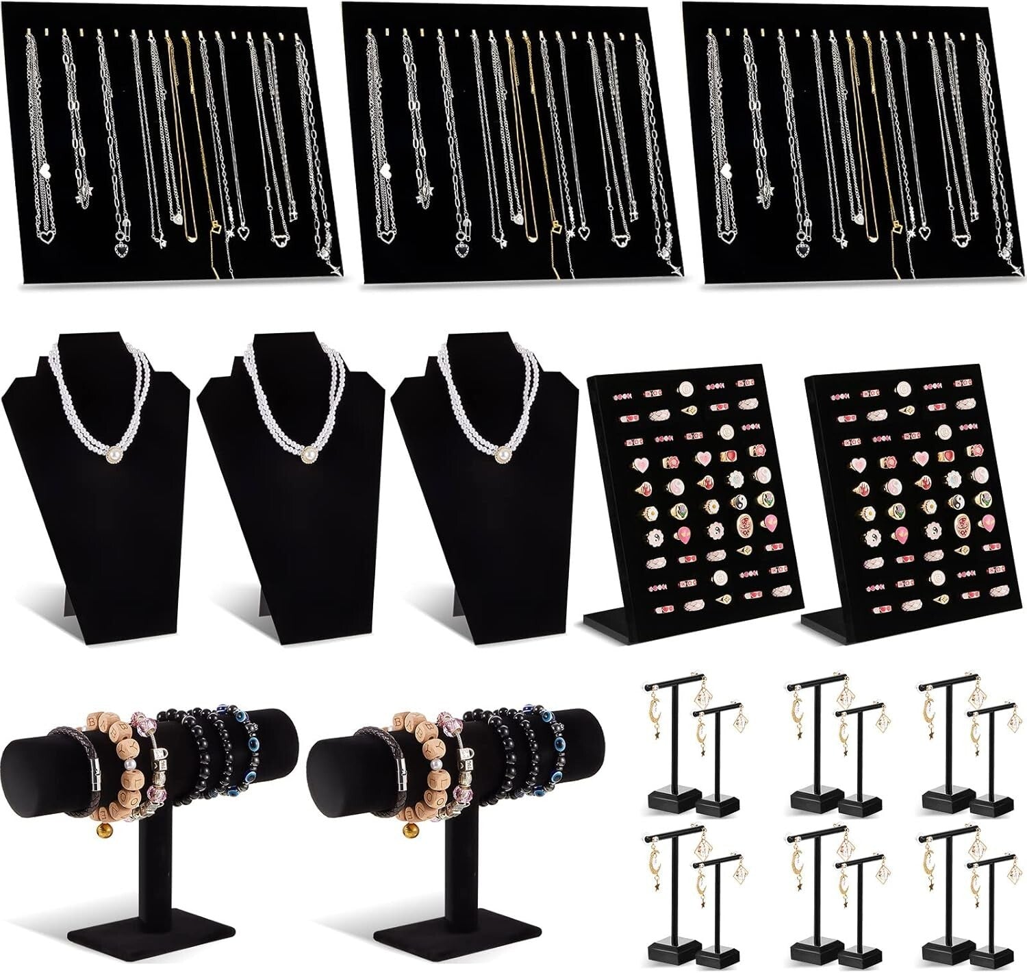 Elegant 22-Piece Velvet Jewelry Display Set - Perfect for Selling and Showcasing