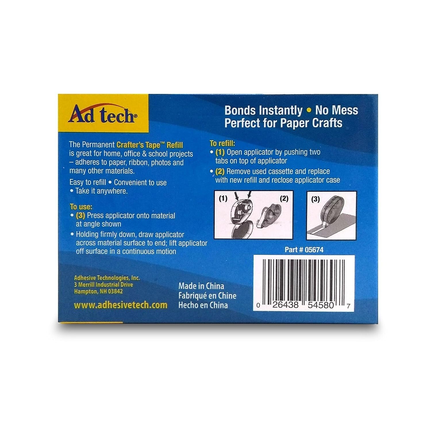 Permanent Blue Cartridge Crafter's Tape Refills (12 Pack) - Photo Safe Adhesive