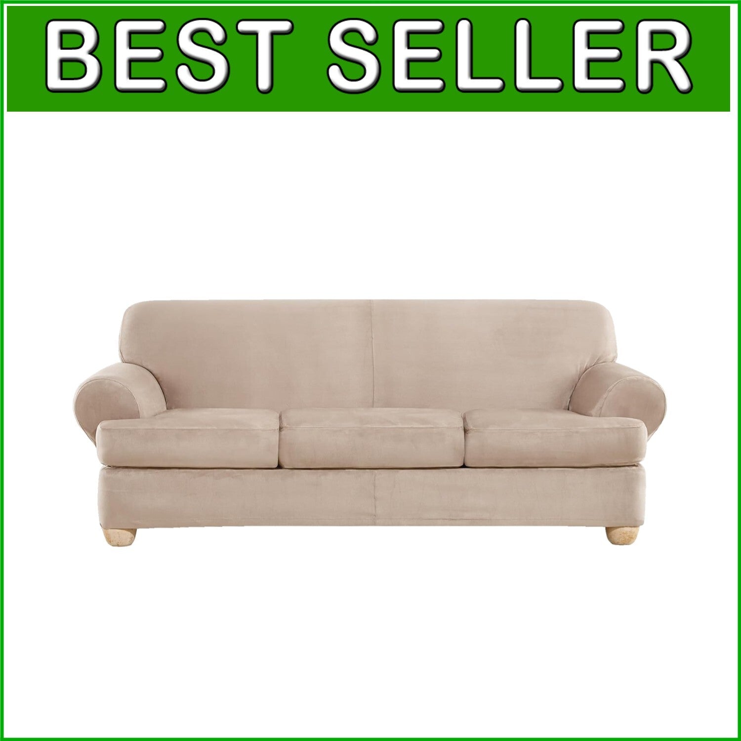 Adjustable Heavyweight Stretch Suede Slipcover in Cement - Cozy 3-Piece Set