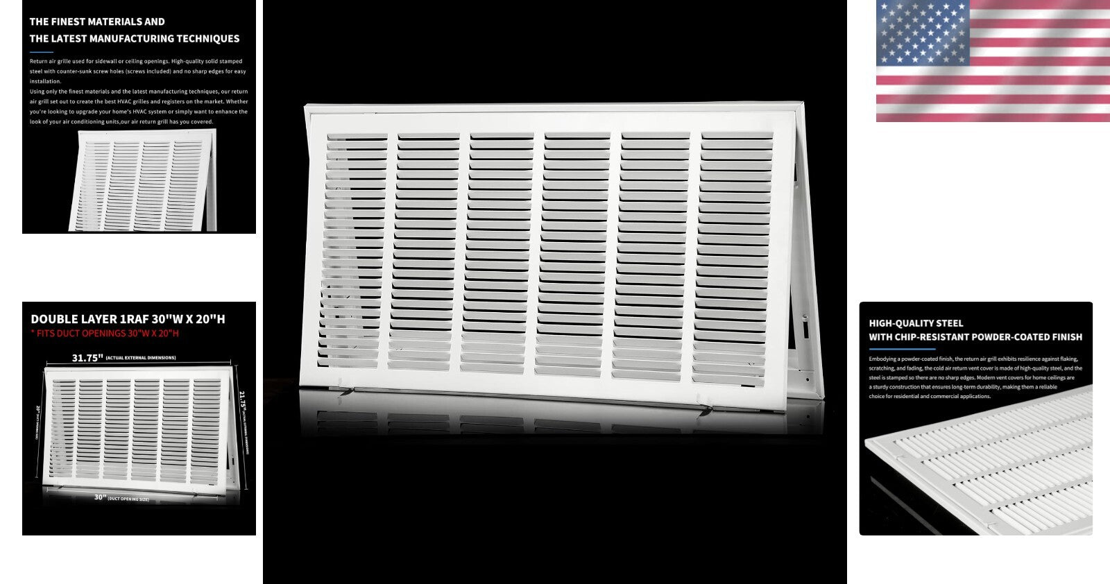 Durable 30''x20'' HVAC Return Vent Cover - Powder Coated Steel and Easy Install