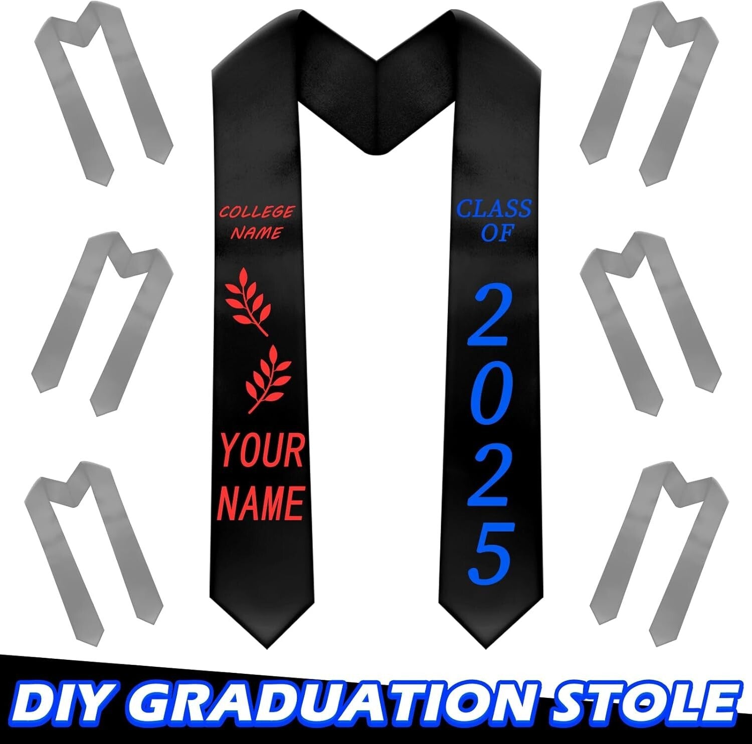 Elegant White Graduation Stoles Set - 12 Unisex Satin Sashes for Festive Events