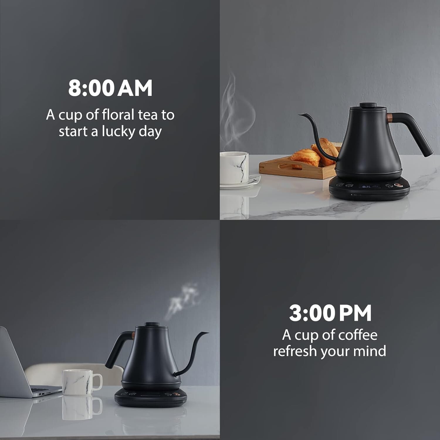 Elegant Black Electric Kettle with LCD Display and Automatic Shut-Off Feature