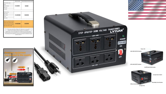Step Up/Down 5000W Voltage Converter - Multi Function with 3 Universal Outlets