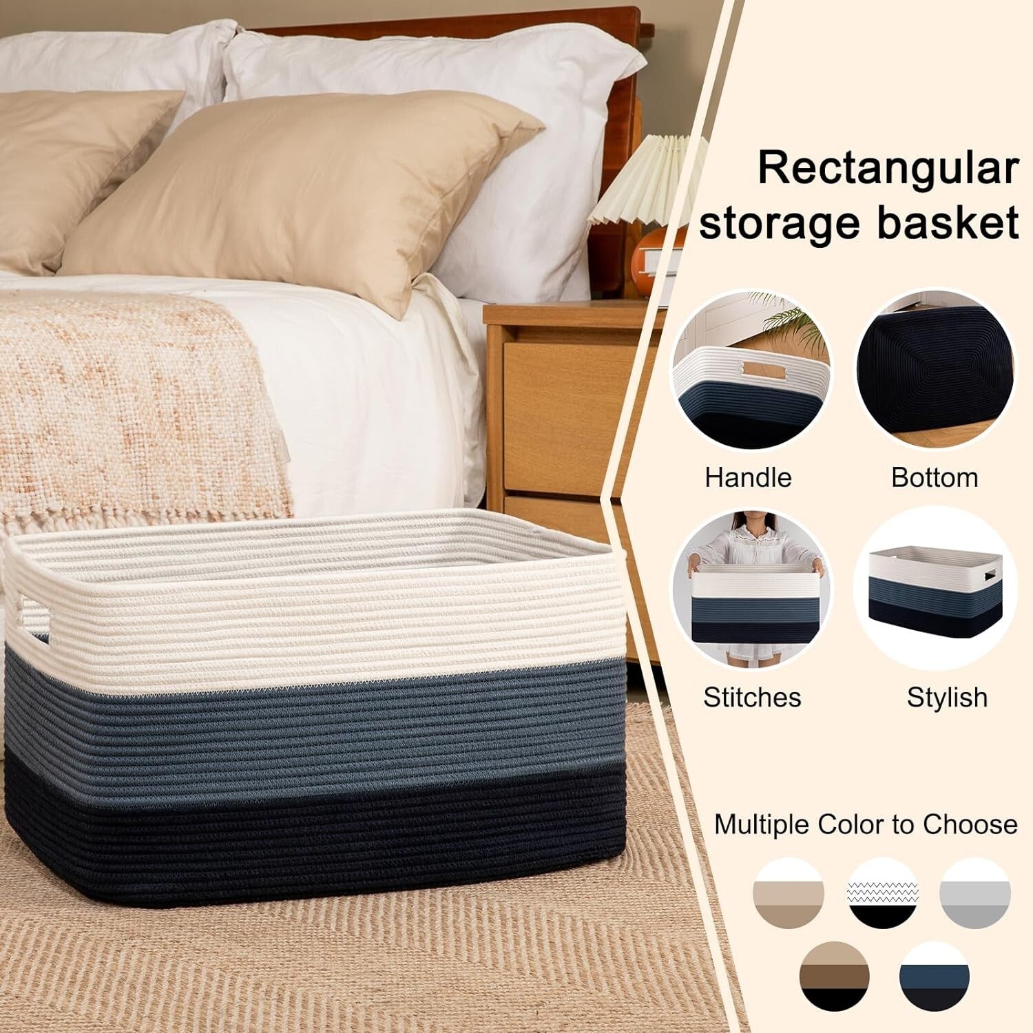 Spacious Gradient Blue Rectangular Basket - Large Storage for Living Spaces