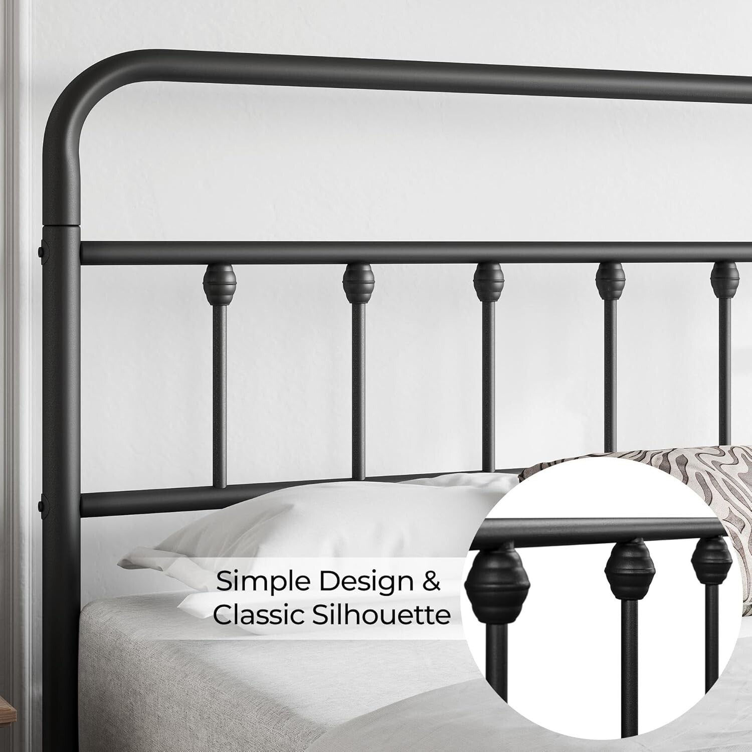 Elegant Black Iron Bed Frame - Full Size with High Headboard & Under Bed Storage
