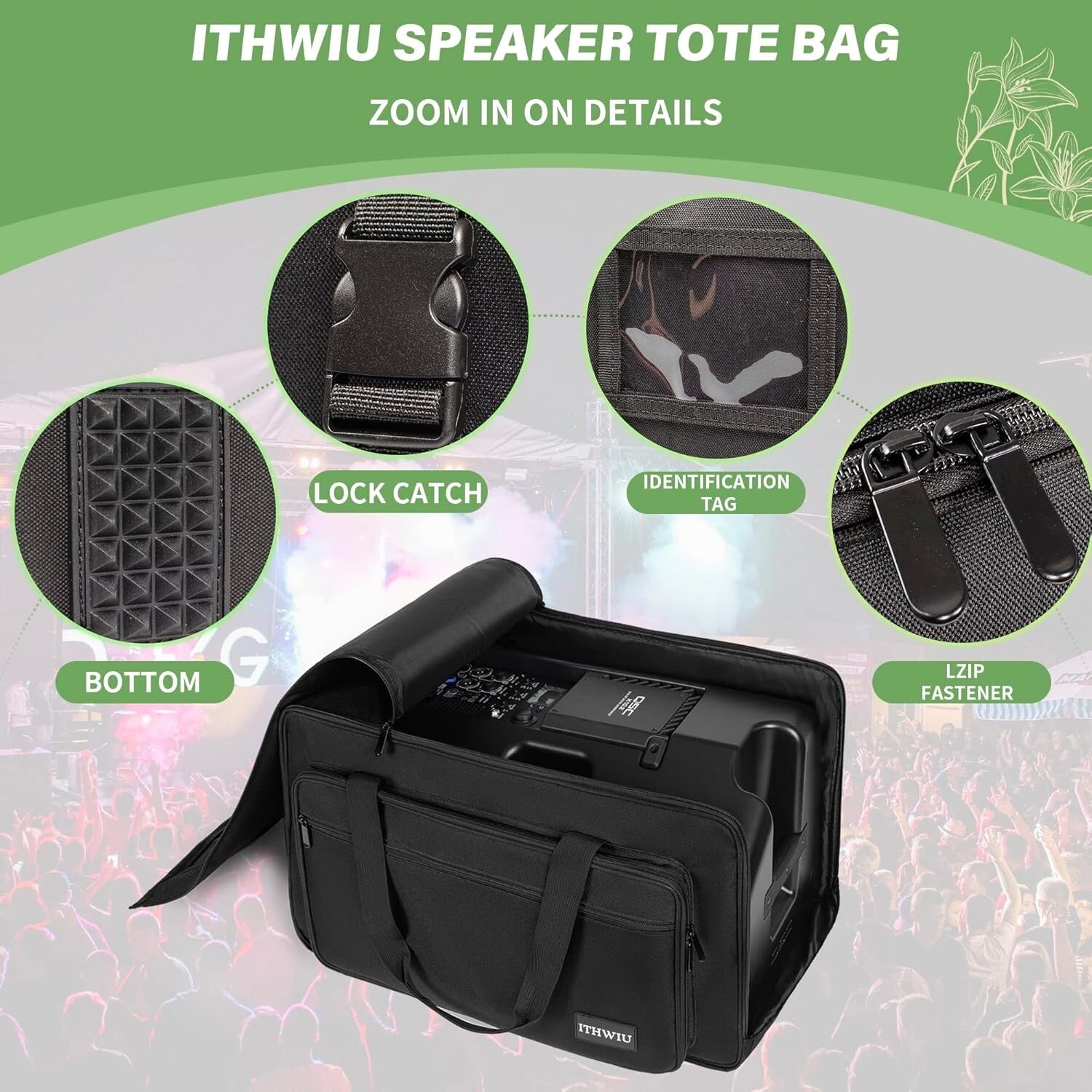 Versatile Padded Speaker Bag for 8" Speakers - Double Zipper & Exterior Pocket