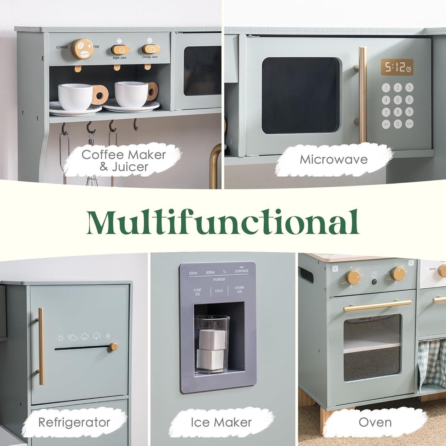 Stylish Toddler Play Kitchen Set with Functional Ice Dispenser & Coffee Maker