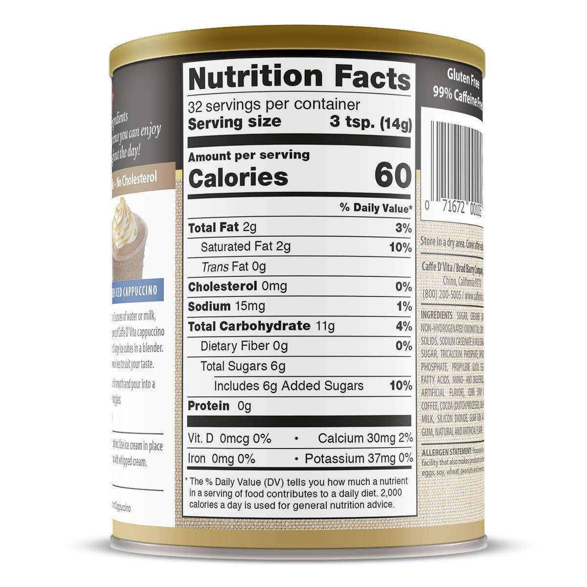 Rich & Creamy Caffe D’Vita Mocha Cappuccino Mix - Instant & Versatile 6-Pack