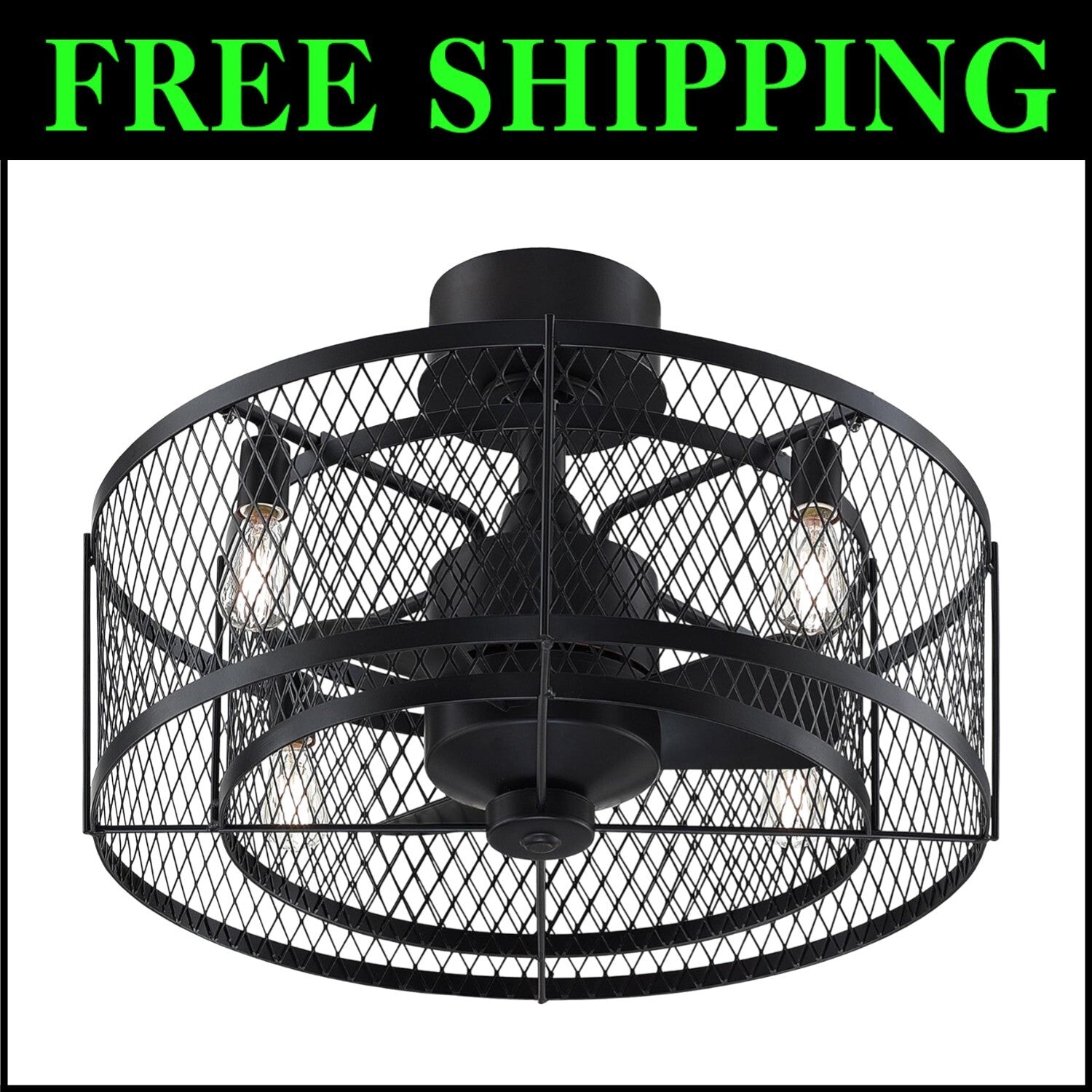 20-Inch Aged Bronze Caged Ceiling Fan with LED Light - Remote Control Included
