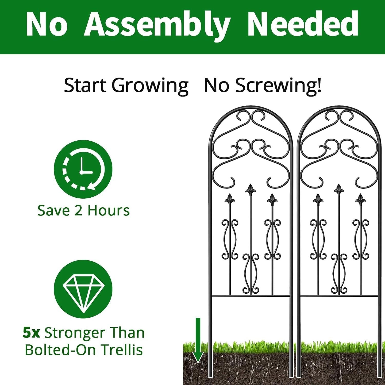 4 Pack 60" x 18" Black Metal Garden Trellis - Rustproof Climbing Plant Supports