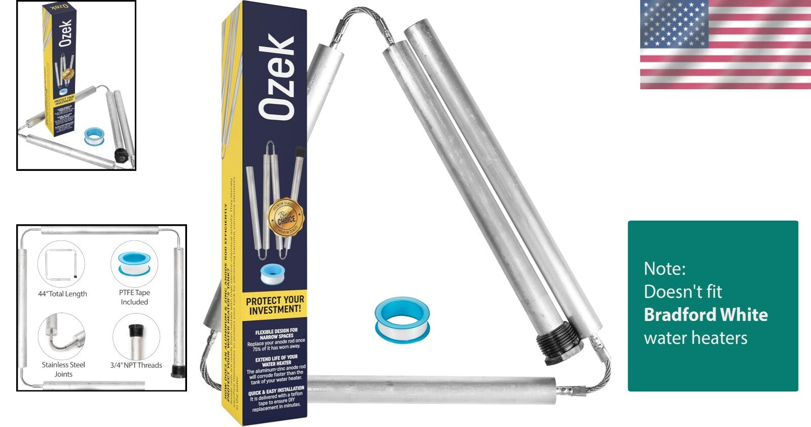 Durable Aluminum Anode Rod with PTFE Tape - Easy Installation for Water Heaters