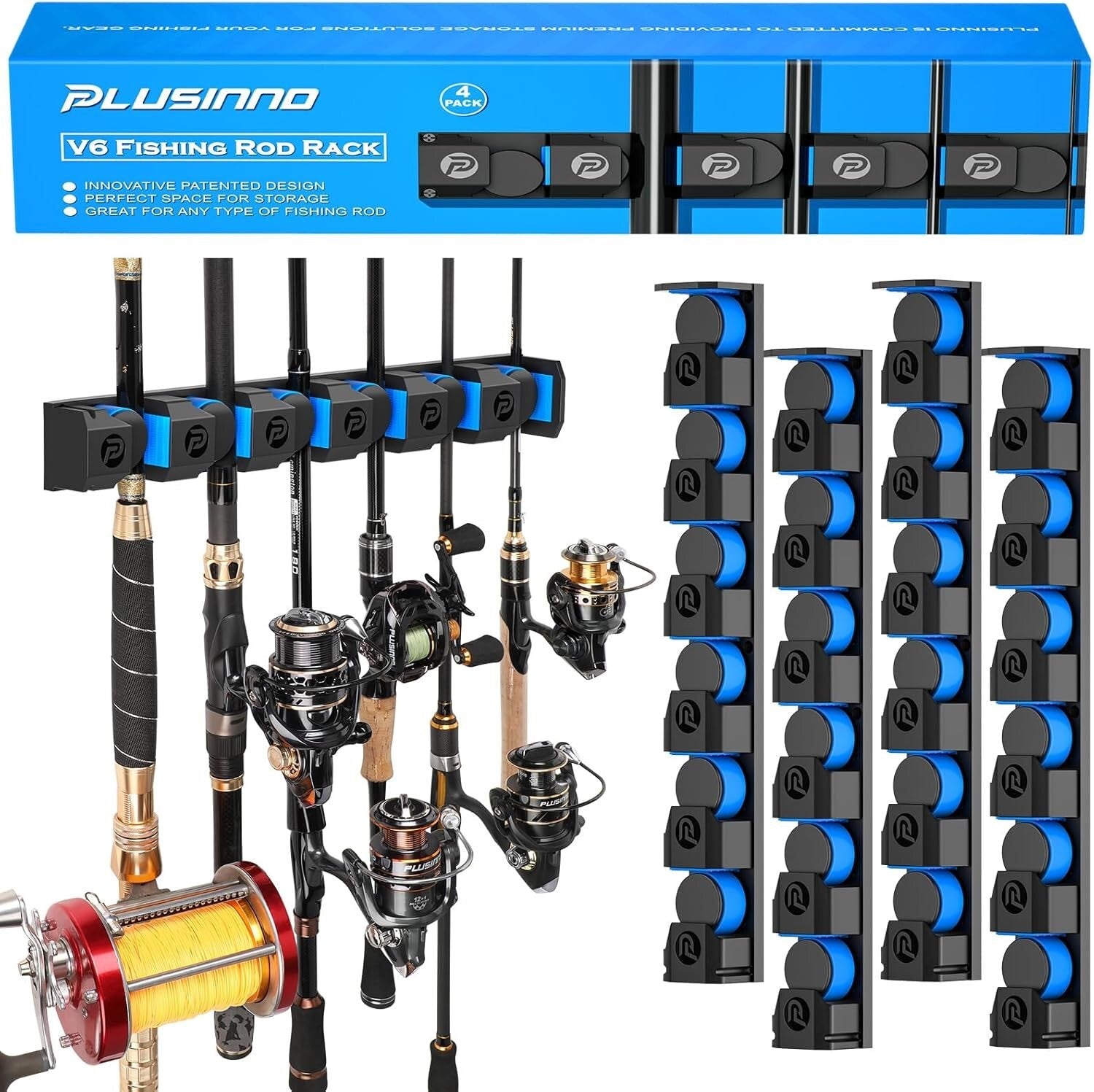 Heavy-Duty Fishing Rod Rack - V6 Holders for Garage & Stylish Organization