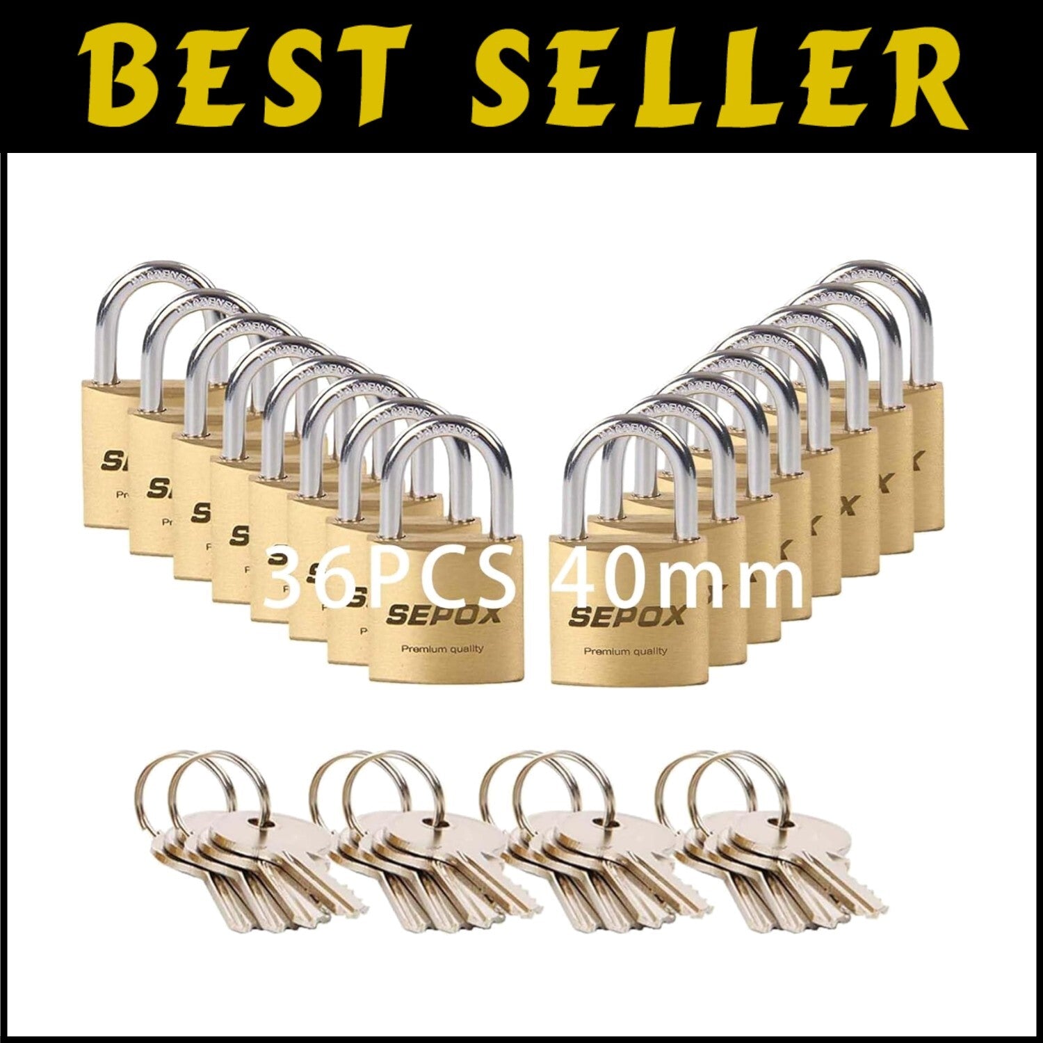 Durable Weather-Resistant Brass Padlock Set - 36 Pcs with User-Friendly Keys