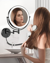 Load image into Gallery viewer, Stainless Steel 9" Wall-Mounted Magnifying Mirror with Extendable Arm &amp; LEDs