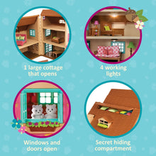Load image into Gallery viewer, Deluxe 3-Story Playset with Real Lights - Li'l Woodzeez Cottage for Kids 3+