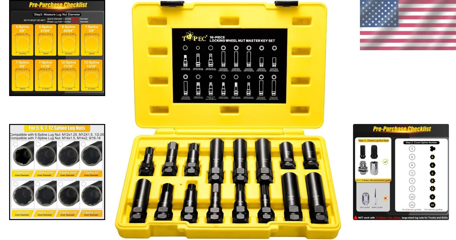 Effortless Wheel Maintenance with 16-Piece Lug Nut Key Set - Durable Steel