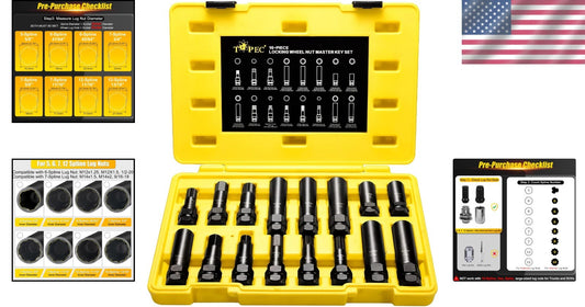 Effortless Wheel Maintenance with 16-Piece Lug Nut Key Set - Durable Steel
