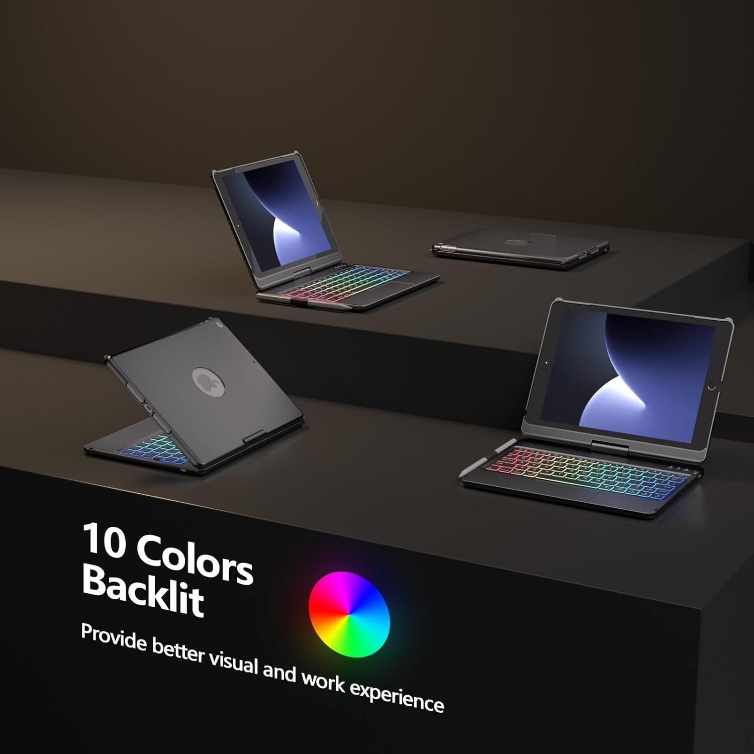 10 Color Backlit 360° Rotatable Keyboard Case for 10.2 inch - 9th/8th/7th Gen