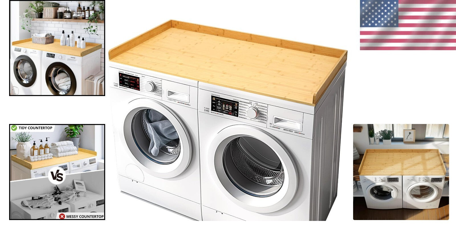 Extra Large Natural Bamboo Washer Dryer Countertop for Stylish Laundry Spaces