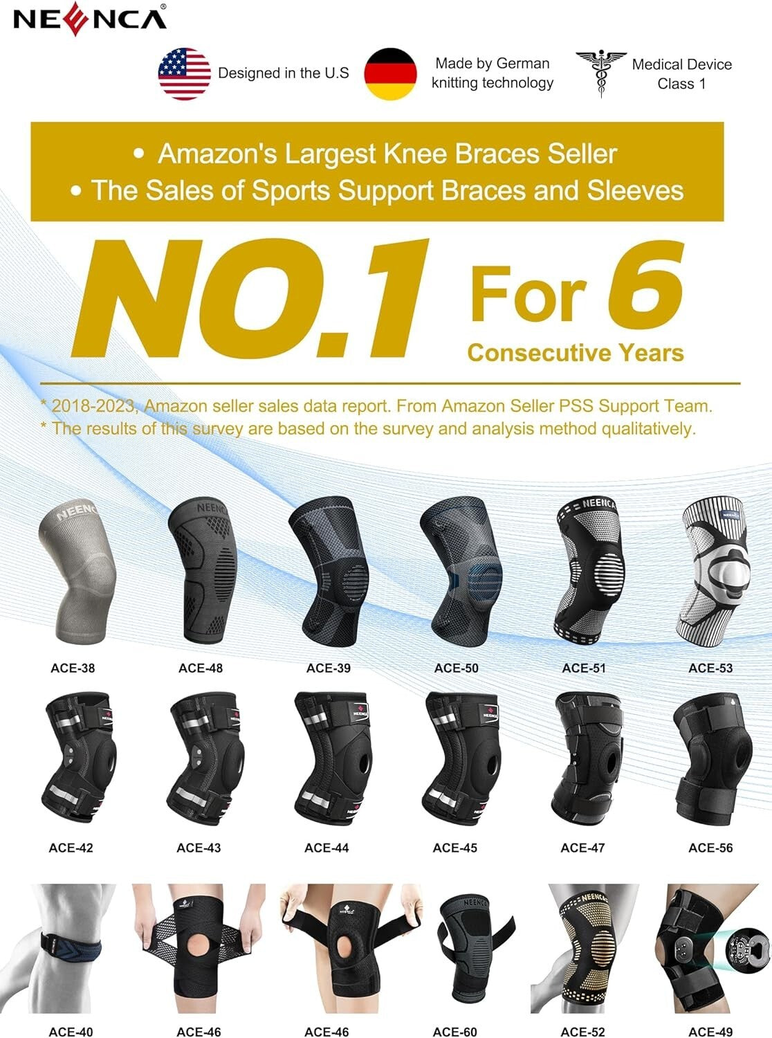 Professional Knee Brace with Horizontal Knit Tech for Pain Relief - Large Size