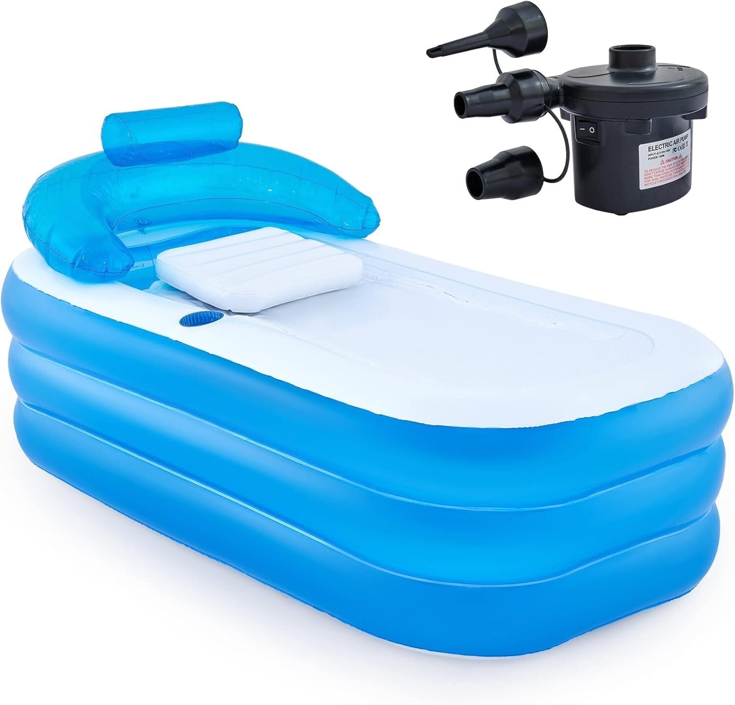 Durable PVC Inflatable Spa Tub with Headrest & Freestanding Design - Light Blue
