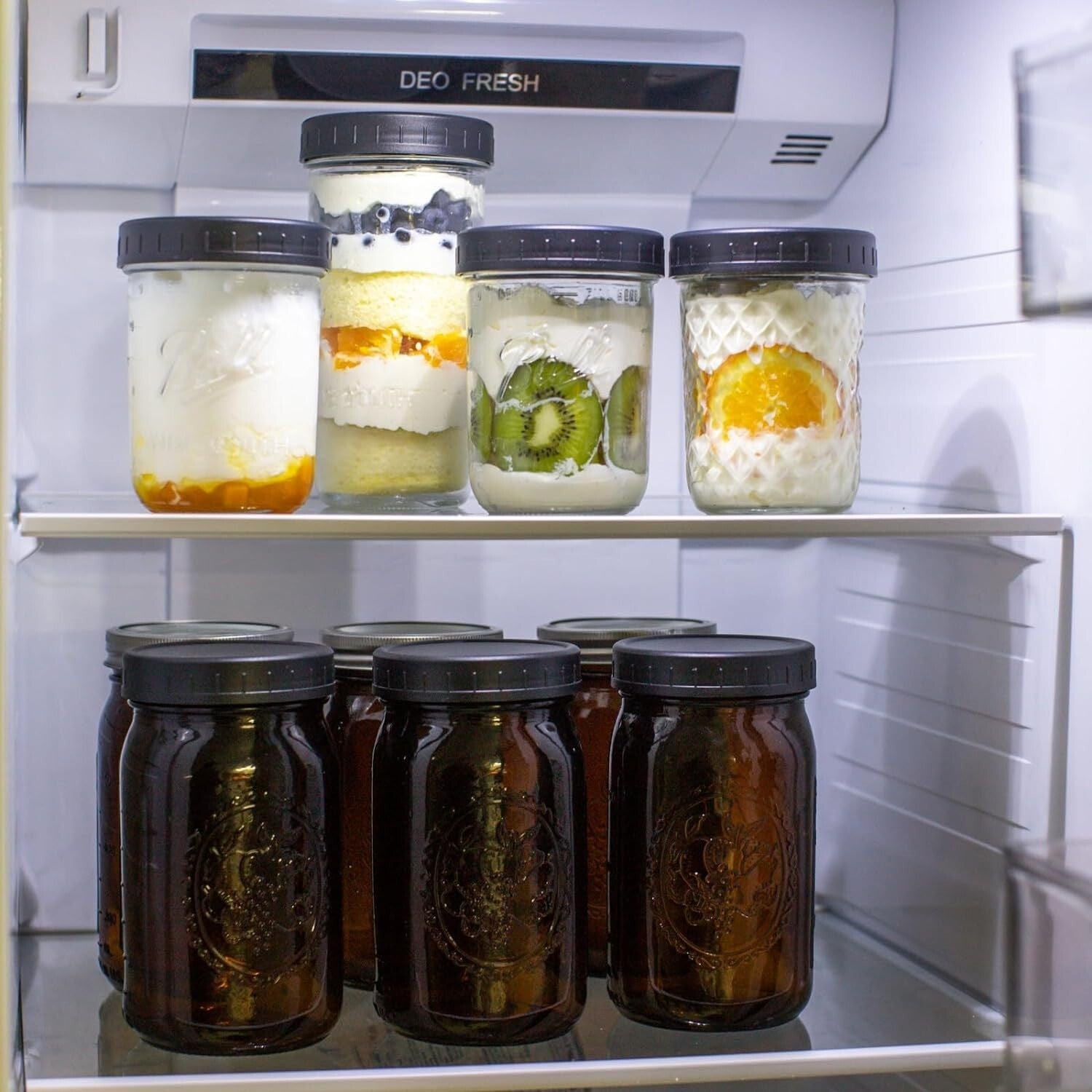 Elegant 12 Pack 32 oz Amber Mason Jars - Wide Mouth with Leak-Proof Lids