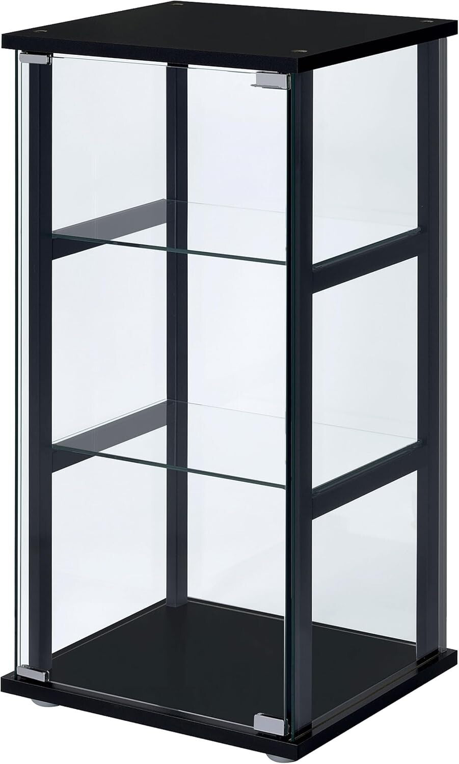 Elegant 34-inch 3-Tier Black Tempered Glass Curio Cabinet - Modern Display Case