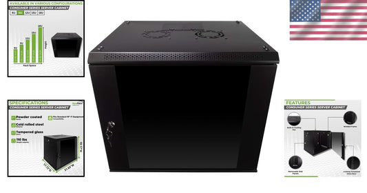Durable 9U Server Rack Enclosure with Glass Door & Cooling Fan - Lockable Design