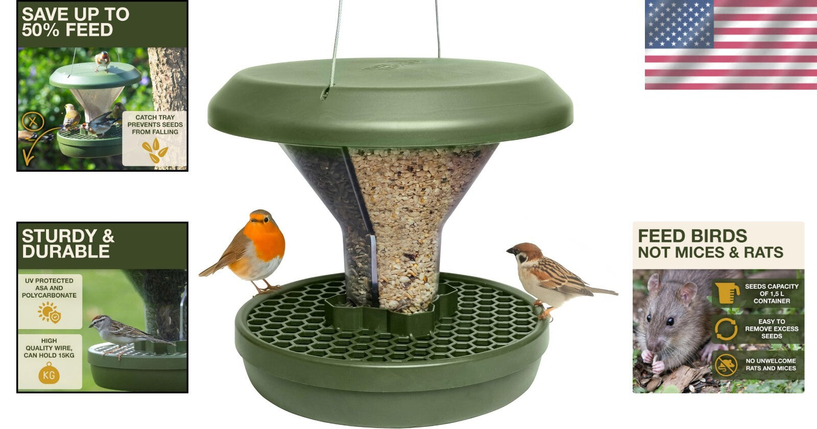 Elegant Hanging Bird Feeder with Dual Food Chambers - Perfect for Cardinals