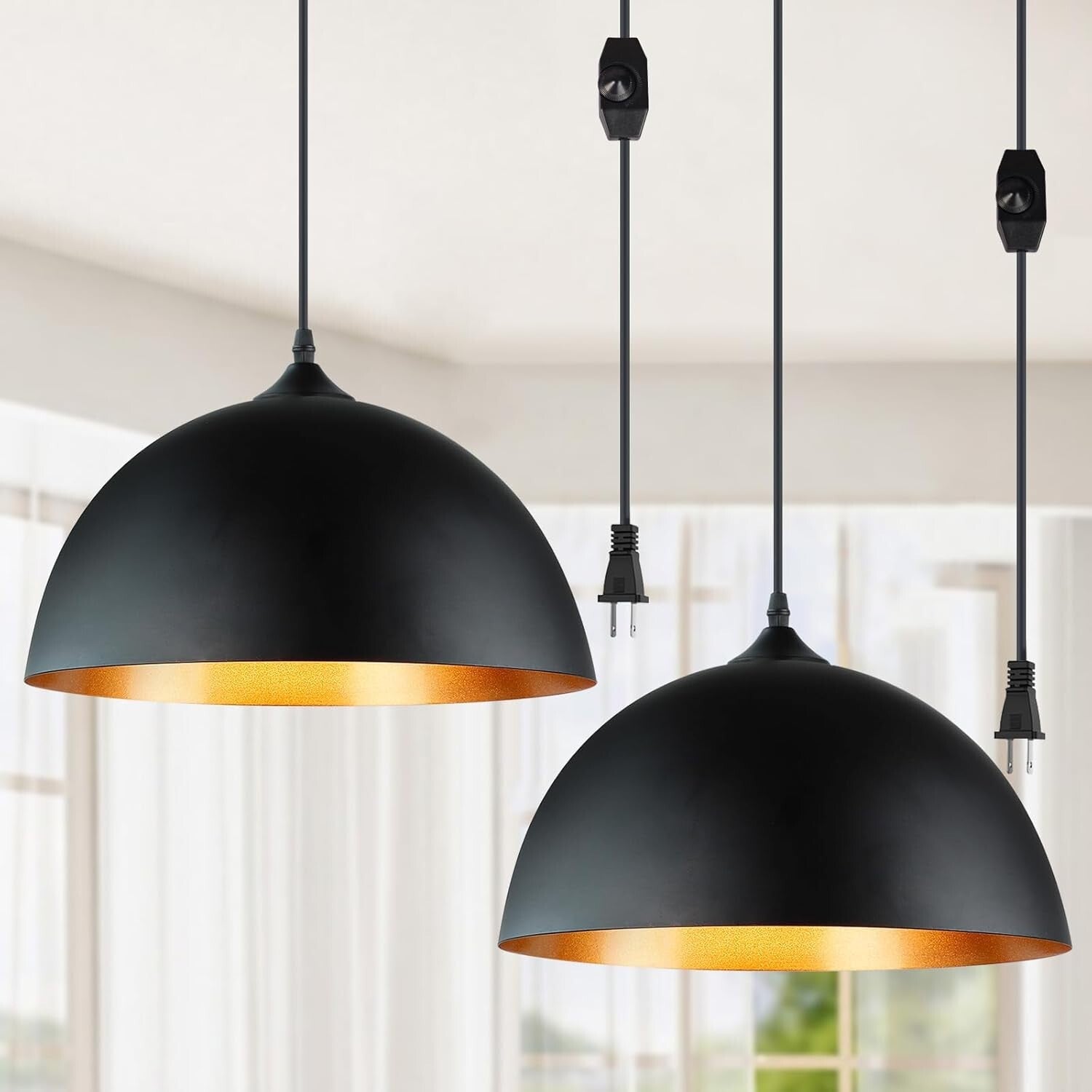 Versatile Black Gold Adjustable Pendant Lights – Ideal for Dining & Living Rooms