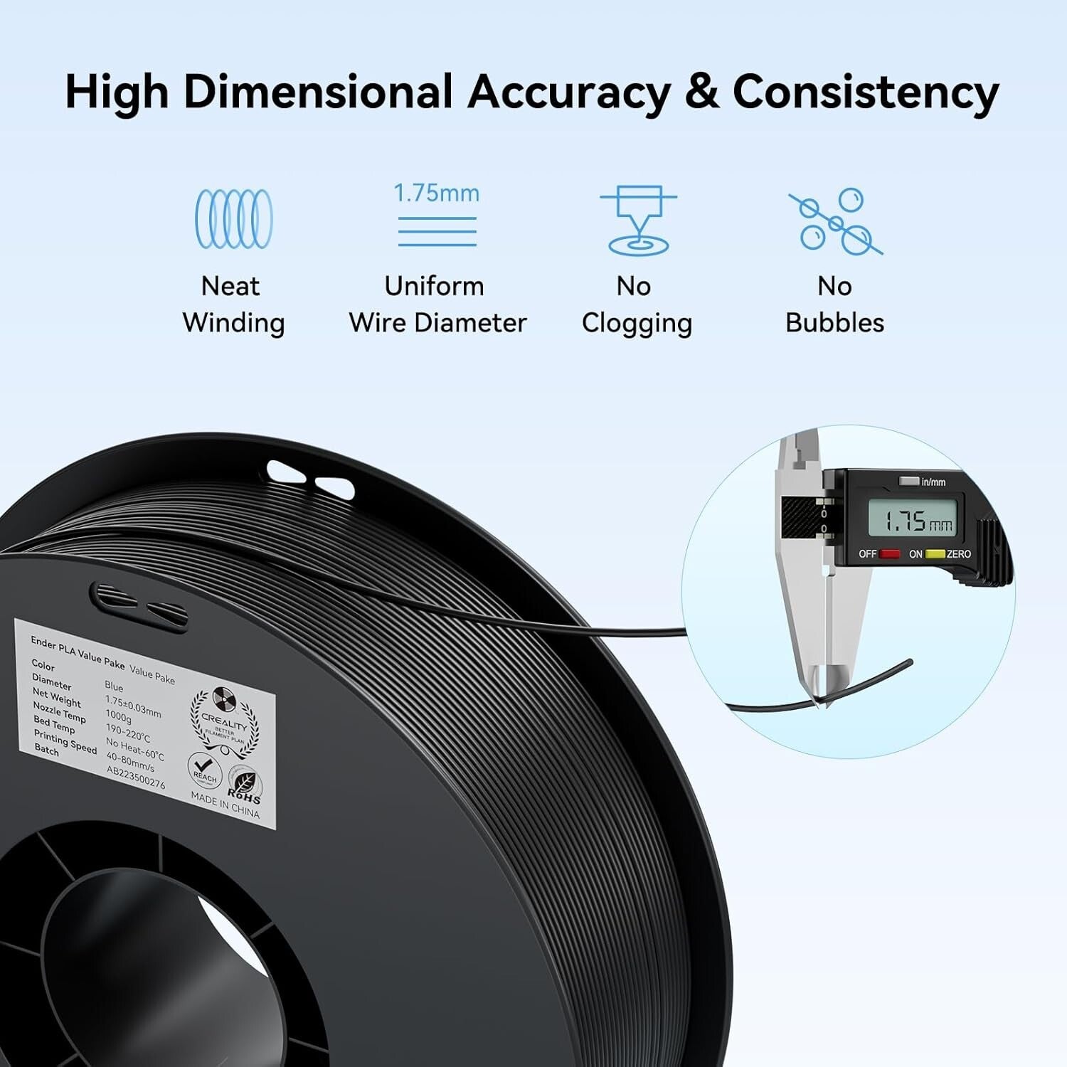 Premium 3D Printer PLA Filament 1.75mm 4KG - 4 Pack Black, Clog-Free & Accurate