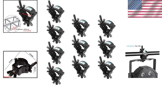 10-Pack Aluminum Stage Light Clamps for Secure DJ Lighting Mounting (165 lbs)