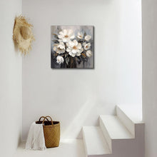 Load image into Gallery viewer, Elegant 24x24in White and Gray Flower Canvas Wall Art for Home Decor