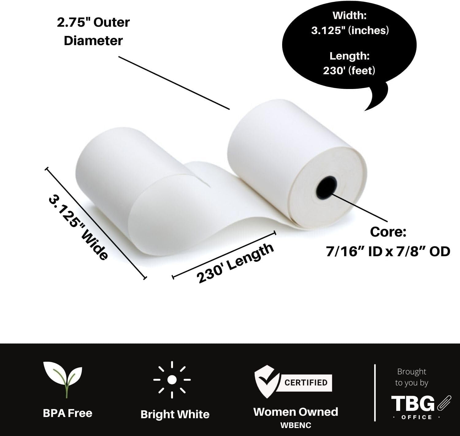 BPA-Free Thermal Receipt Paper Rolls for POS - 3 1/8” x 230’ – 30 Rolls