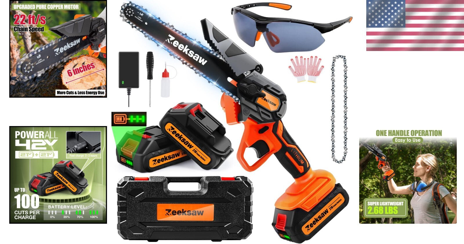 Lightweight 6-Inch Cordless Mini Chainsaw - Battery Powered with 2 Big Batteries