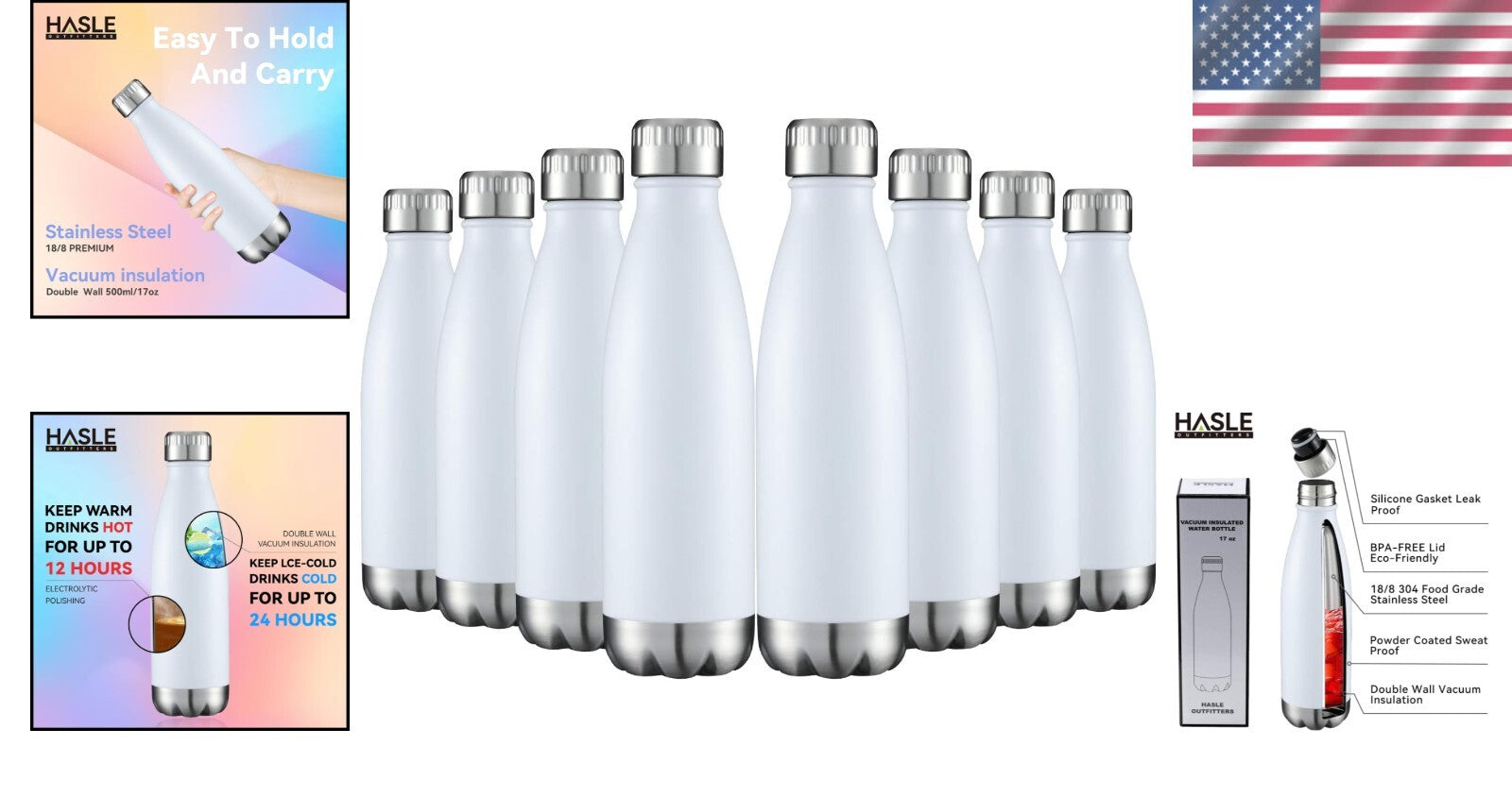 Vacuum Insulated 17oz White Water Bottles - Perfect for Outdoor Adventures